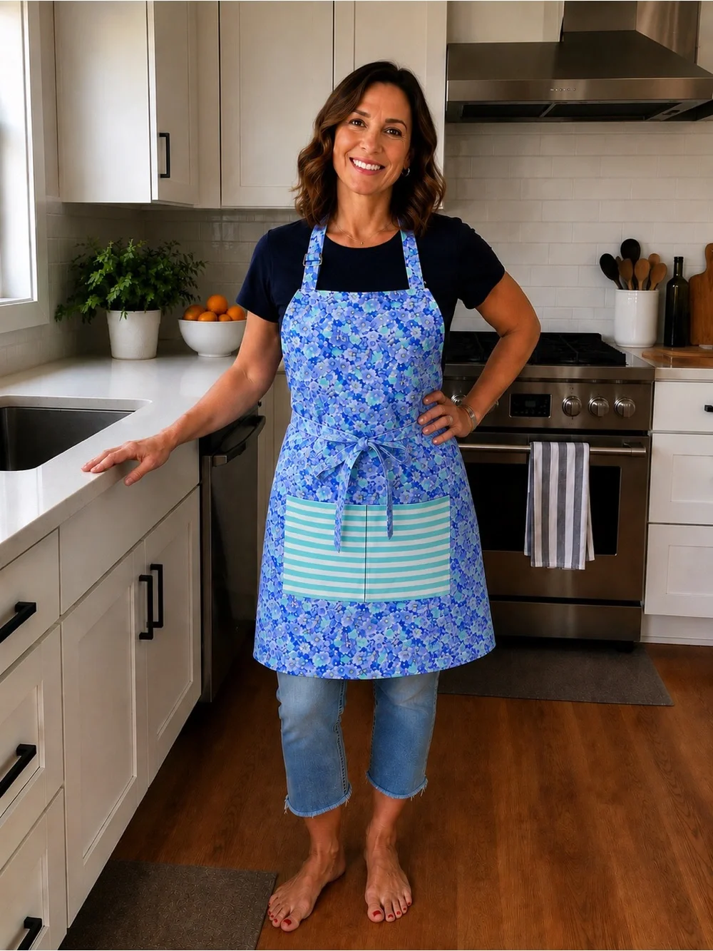 Handmade, Reversible Cotton Apron, Adjustable Neck Strap, Standard Adult Size